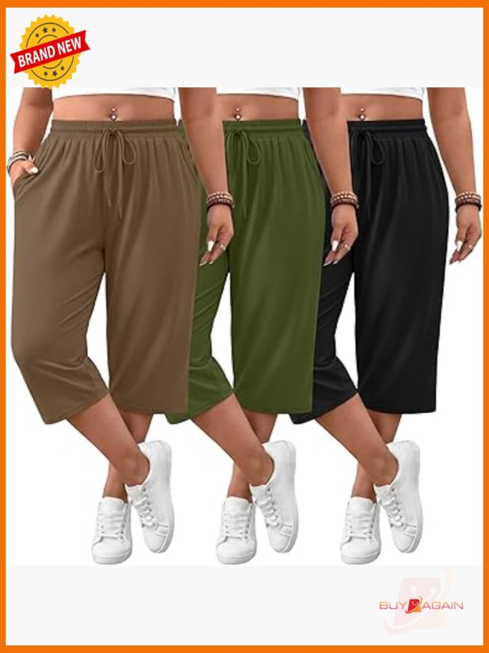 Plus Size Wide Leg Yoga Capri Pants 3 Pack